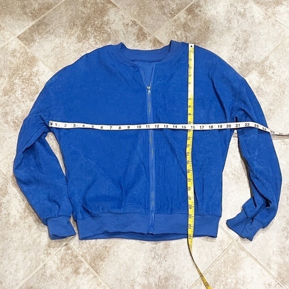 NEW SHEIN corduroy drop shoulder bomber jacket full zip blue medium - Picture 2 of 10